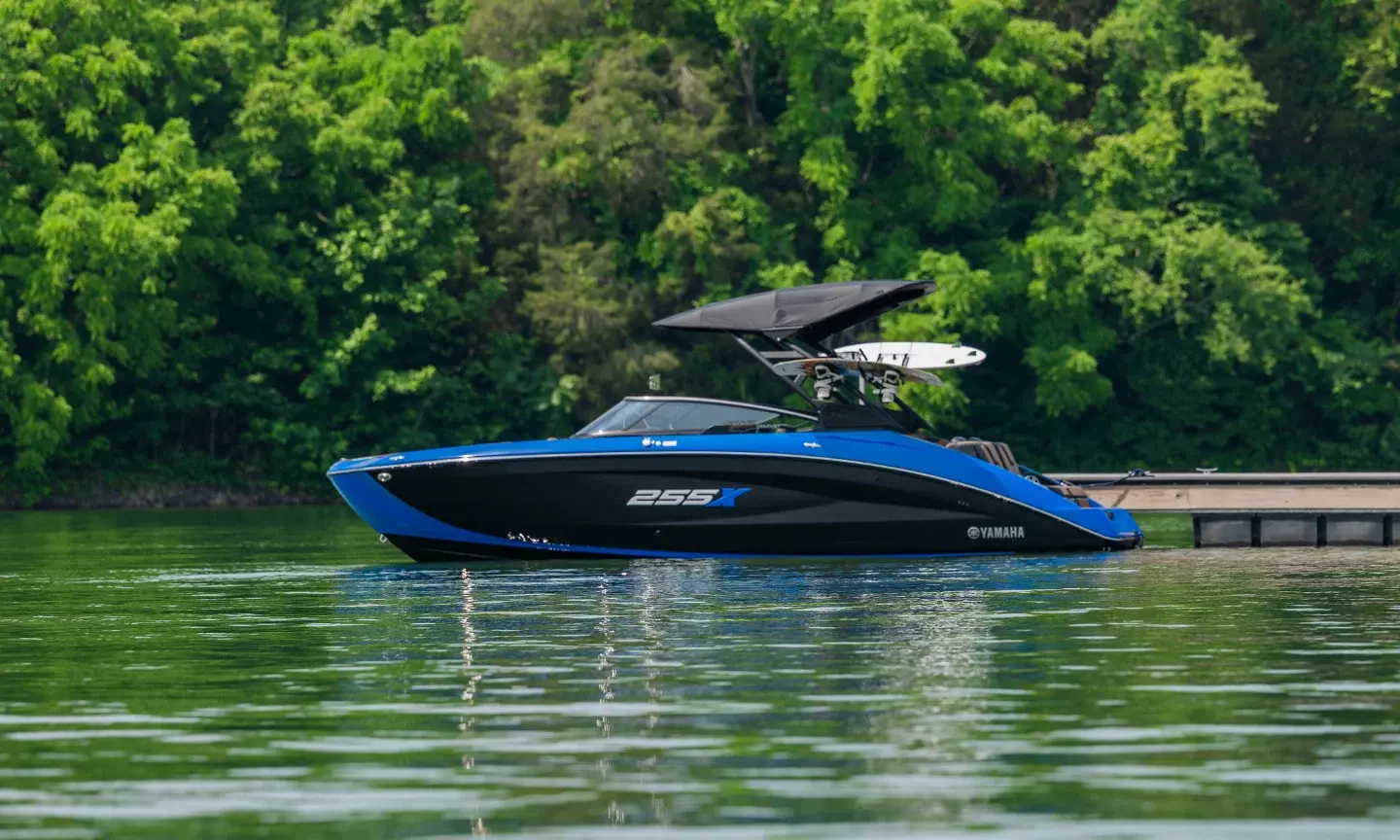 Yamaha jet boat on a wooded Michigan lake